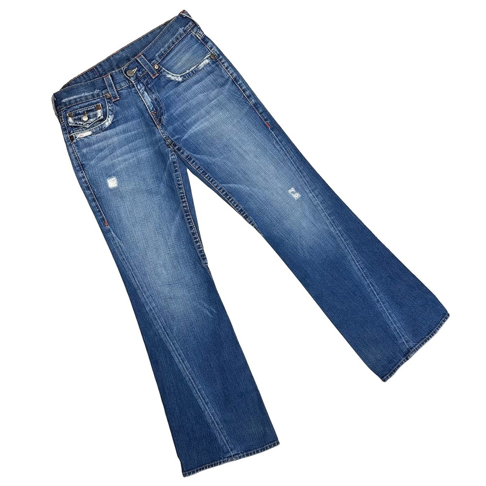 Vtg True Religion Section 803 Boot Cut Wide Leg Jeans Men Fits 33x33 Distressed